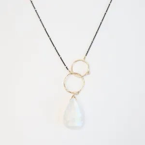 Double Gold Filled Rings with Large Rainbow Moonstone Necklace