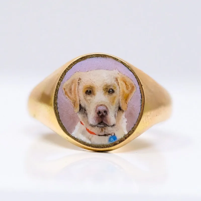 Enamel pet portrait signet ring