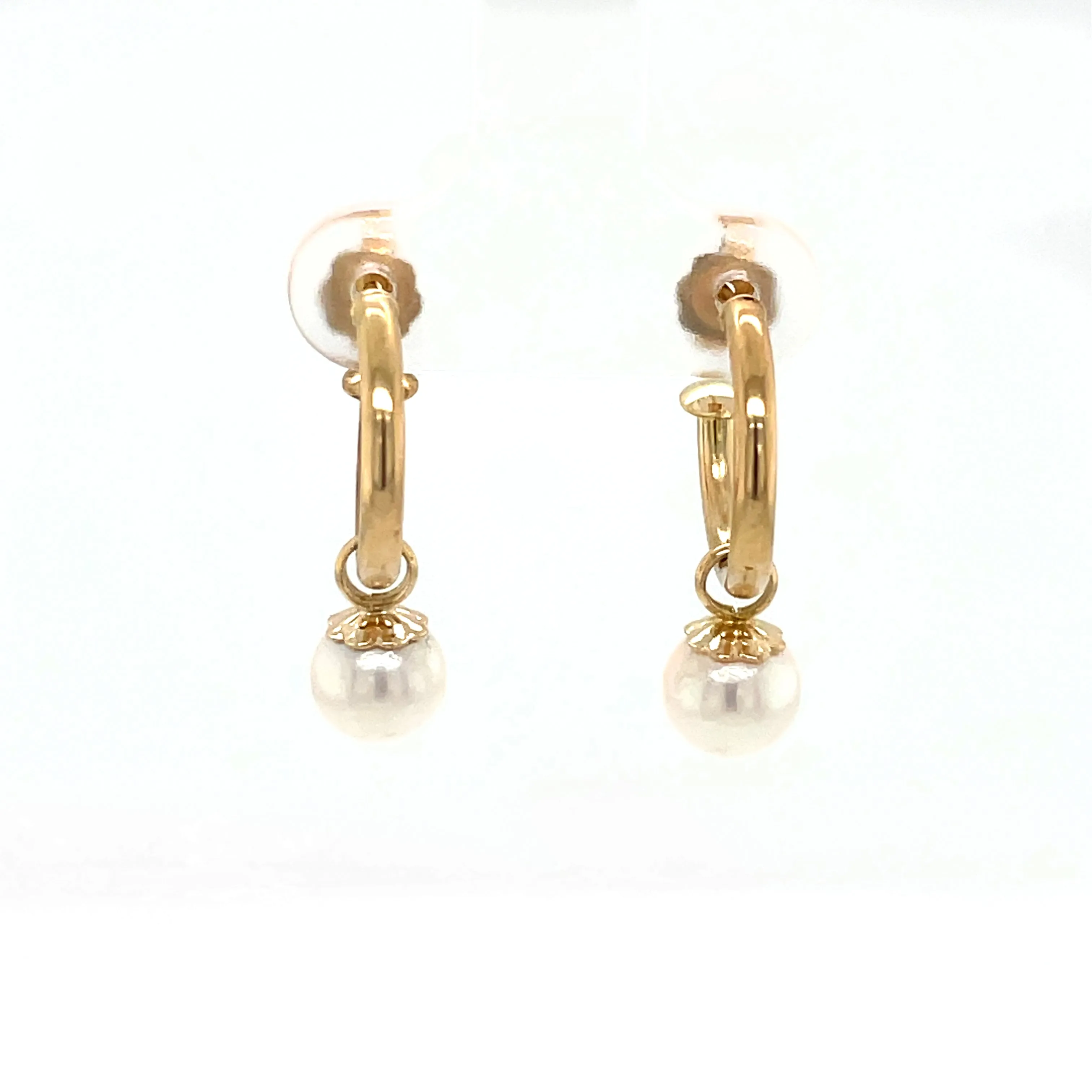 ESTATE 14KY Gold Convertible Hoop Earrings with White & Black Pearl Dangles