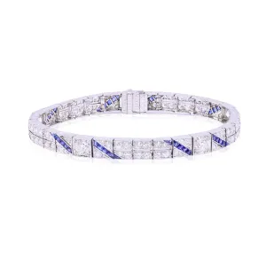 ESTATE PLATINUM ART DECO DIAMOND SYNTHETIC SAPPHIRE BRACELET