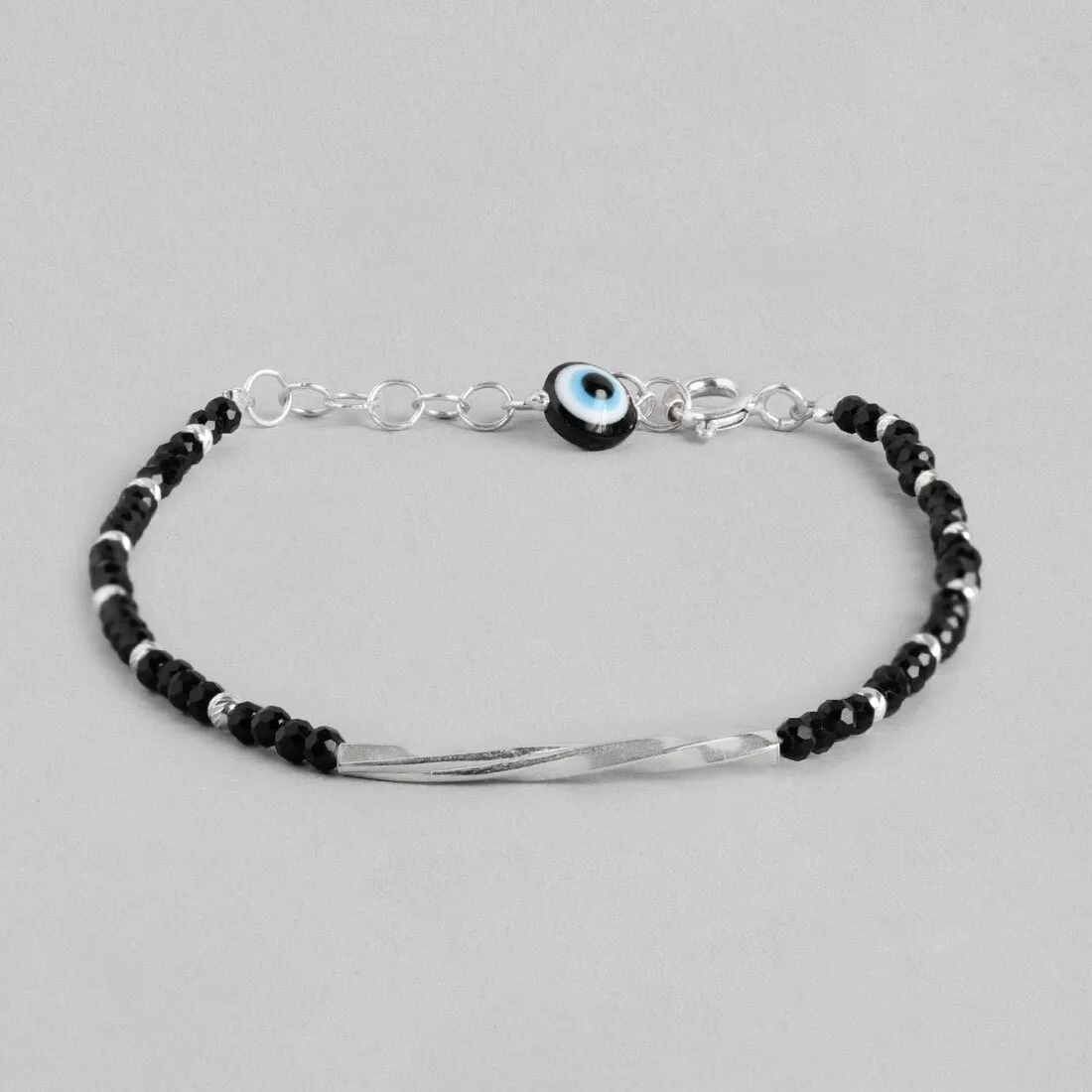 Evil Eye Charms 925 Sterling Silver Rhodium-Plated Bracelet with Beads