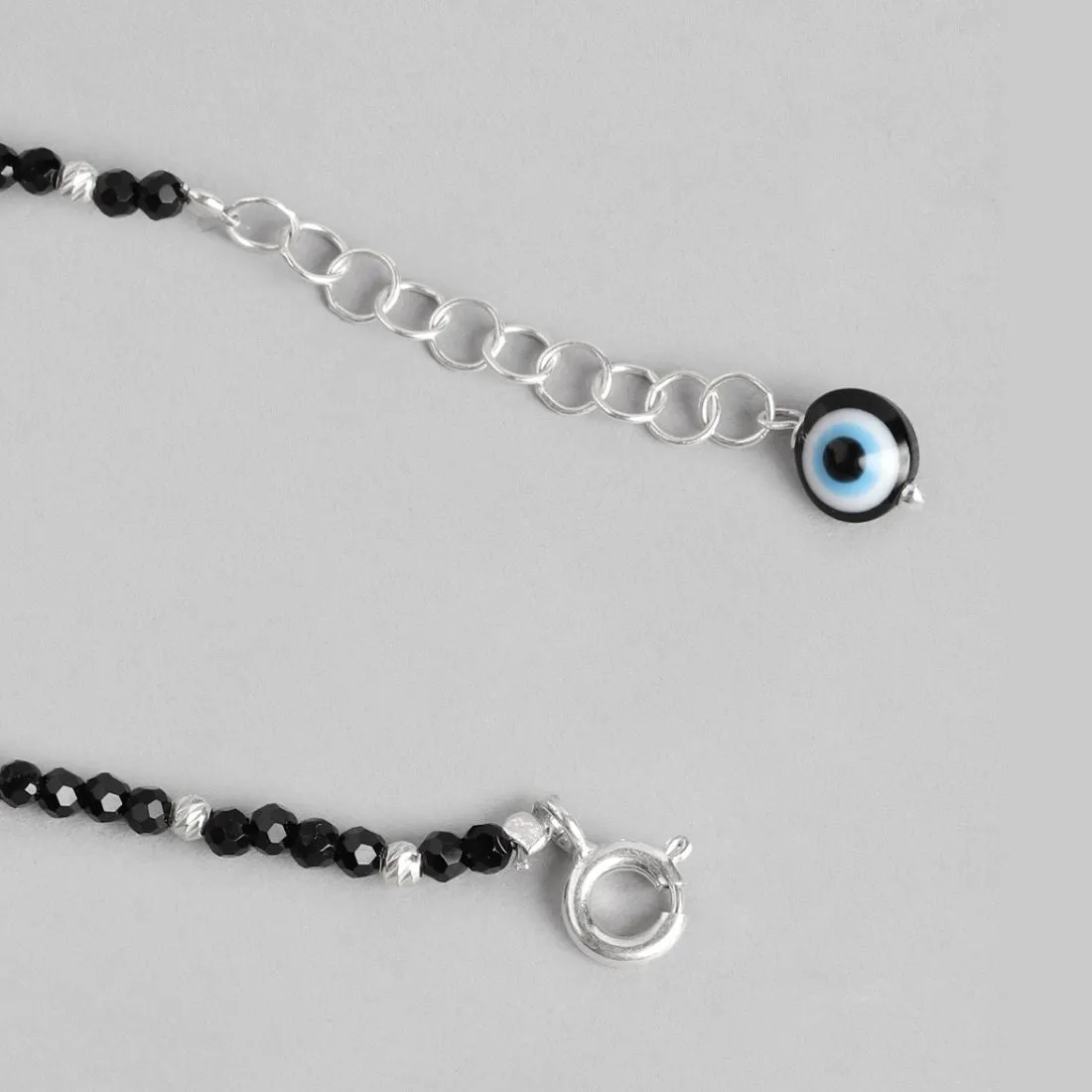 Evil Eye Charms 925 Sterling Silver Rhodium-Plated Bracelet with Beads