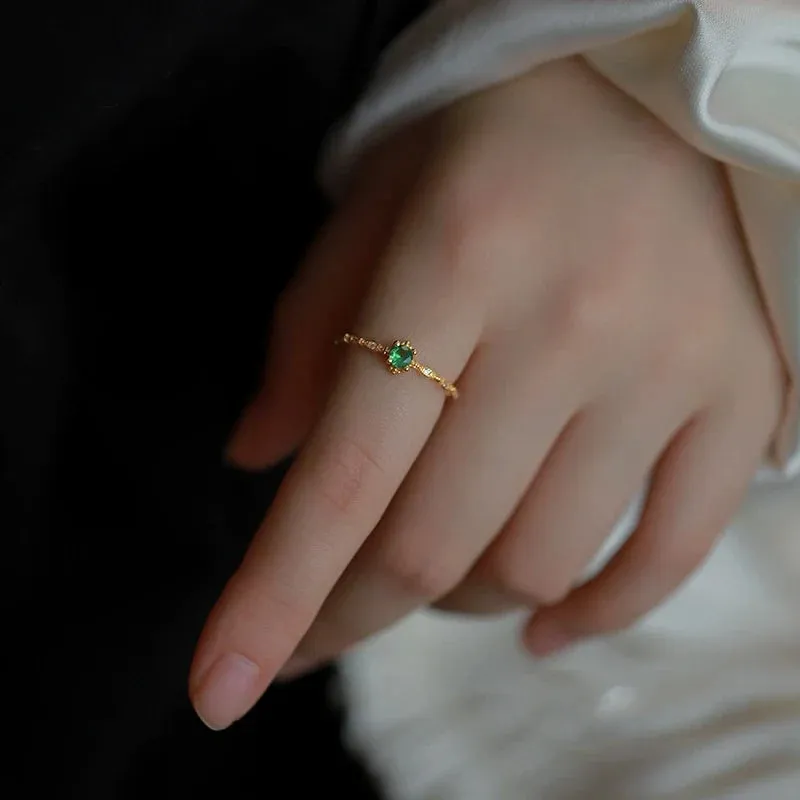 Fashion New Zircon Green Thin Ring