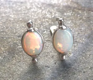 Fire Opal Earrings - Natural Opal Earrings - Vintage White Studs