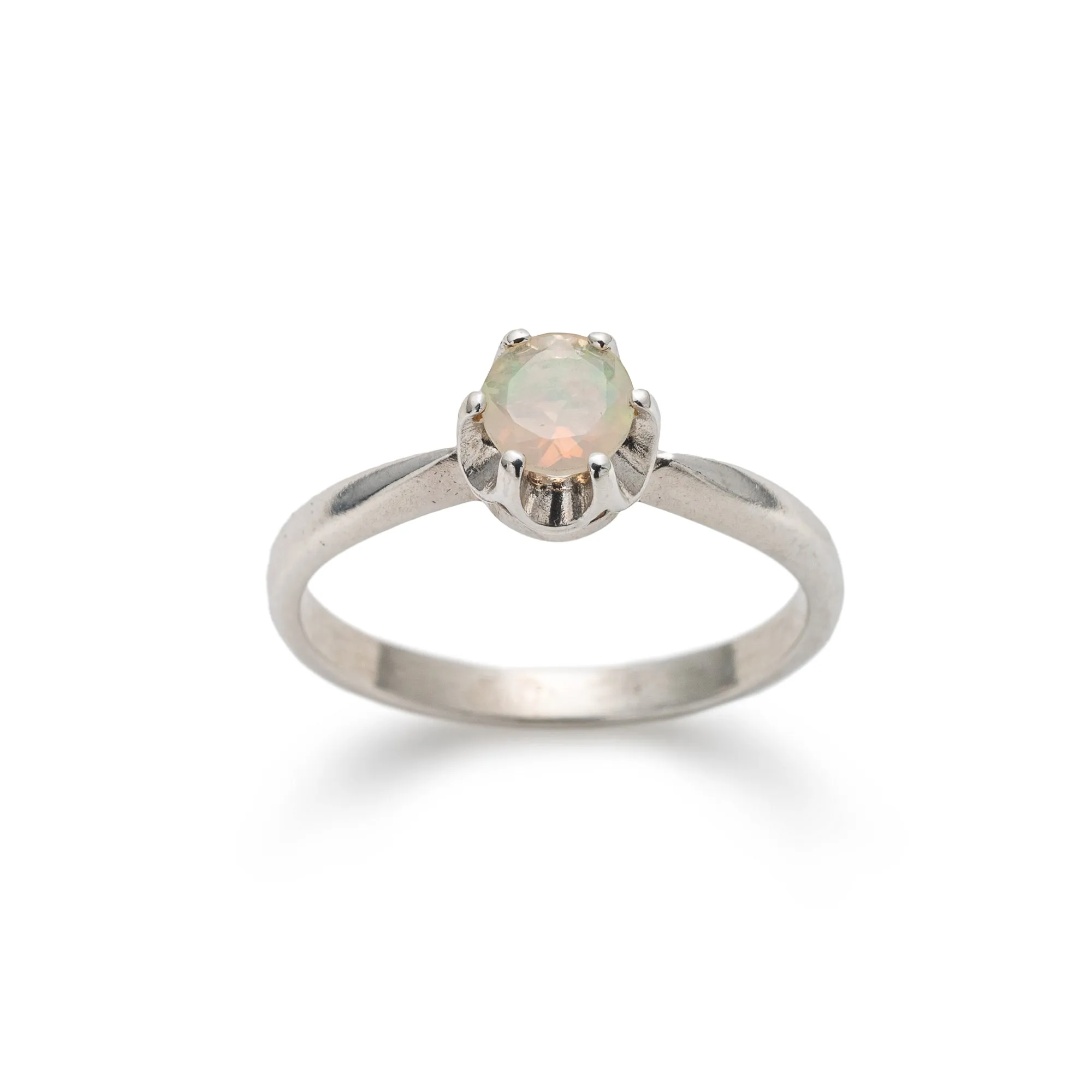 Fire Opal Ring - Opal Engagement Ring - Classic Round Ring