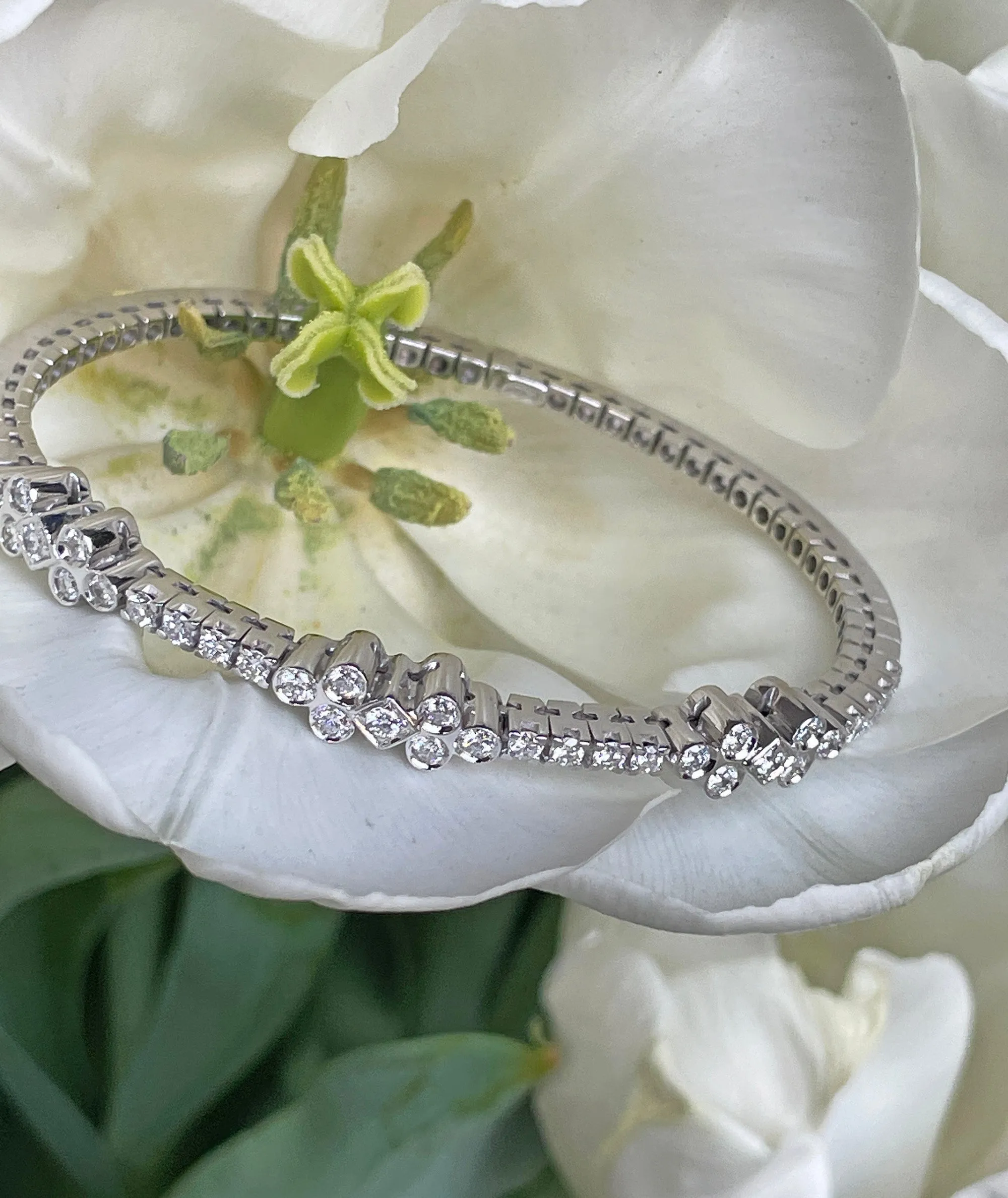 Flexible Italian 2.10ctw Diamond 18K White Gold Cuff Bangle Bracelet