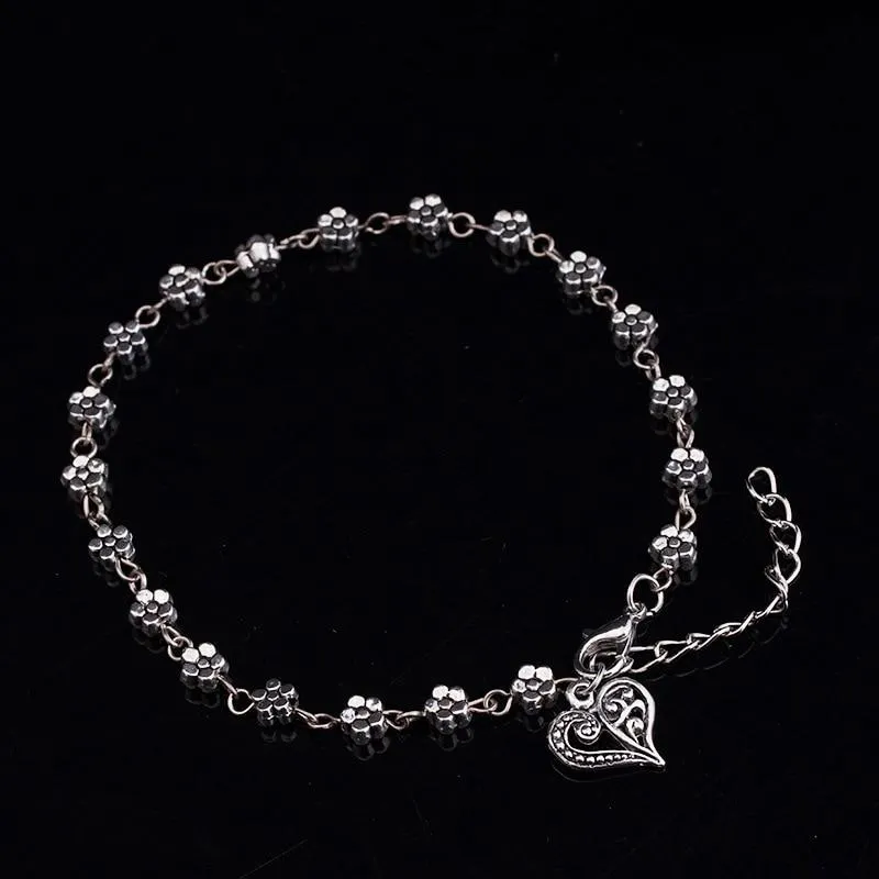 Foot Chain Hollow Plum Daisy Flowers Heart-Shaped Anklet For Women