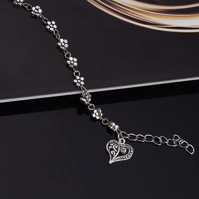 Foot Chain Hollow Plum Daisy Flowers Heart-Shaped Anklet For Women