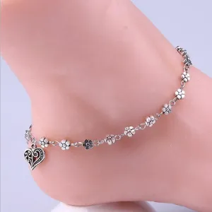 Foot Chain Hollow Plum Daisy Flowers Heart-Shaped Anklet For Women