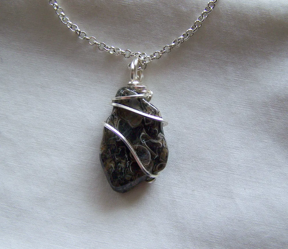 Fossil Shell Natural Agate Wire Wrapped Stone Pendant