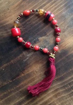 Garnet and Coral Tibetan Bracelet.