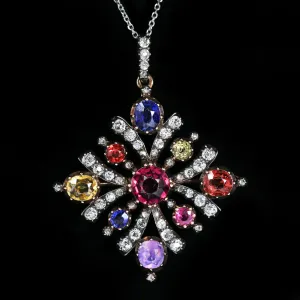 Georgian 5.65 CTW Gemstone & Diamond Brooch/Pendant