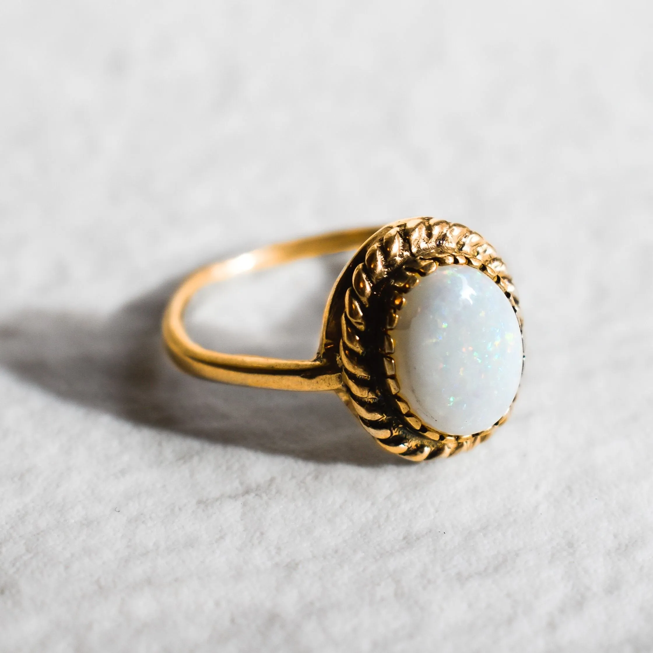 Gold Opal Ring - White Oval Ring - Vintage Bridal Ring