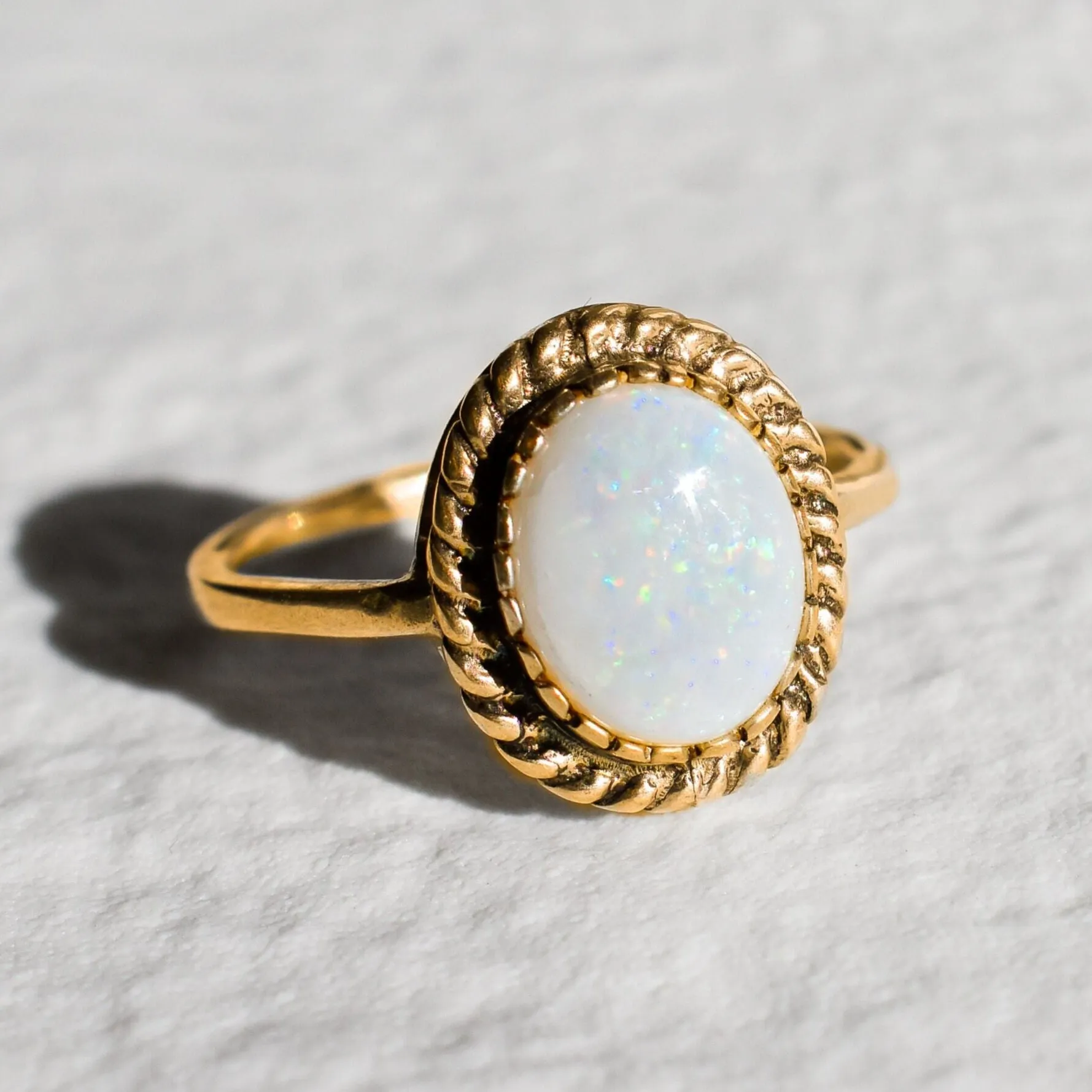 Gold Opal Ring - White Oval Ring - Vintage Bridal Ring