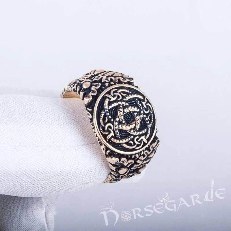 Handcrafted Jormungandr Oak Leaves Ring - Bronze