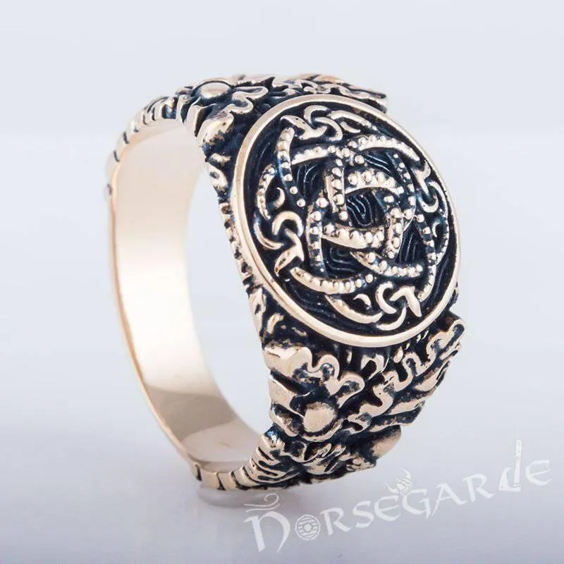 Handcrafted Jormungandr Oak Leaves Ring - Bronze