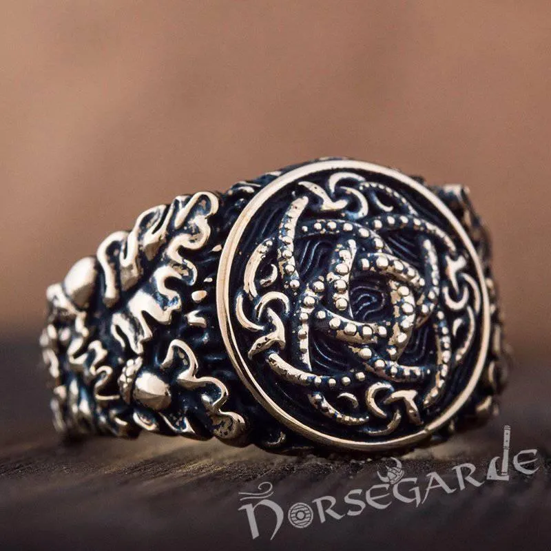 Handcrafted Jormungandr Oak Leaves Ring - Bronze