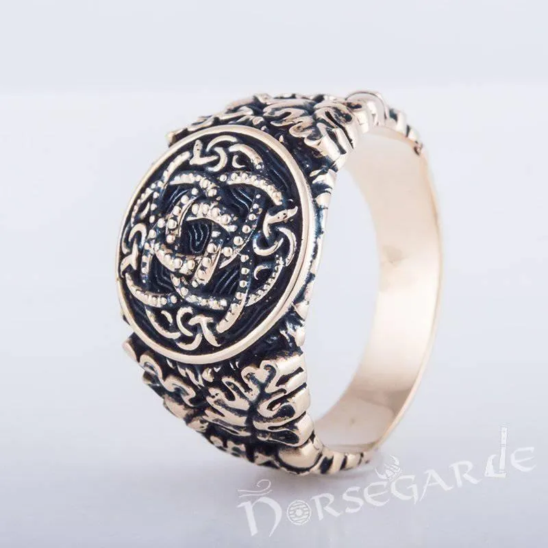 Handcrafted Jormungandr Oak Leaves Ring - Bronze