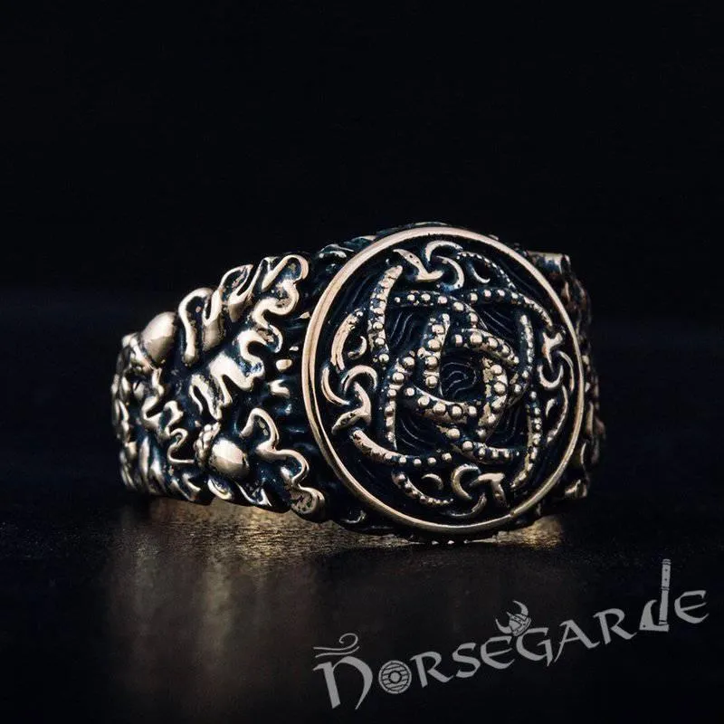 Handcrafted Jormungandr Oak Leaves Ring - Bronze