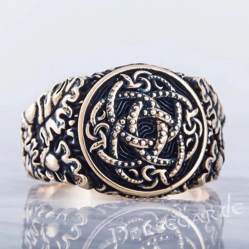 Handcrafted Jormungandr Oak Leaves Ring - Bronze