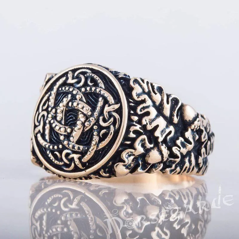 Handcrafted Jormungandr Oak Leaves Ring - Bronze