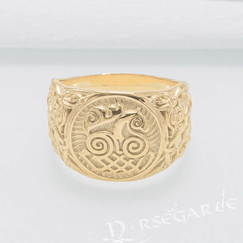 Handcrafted Sleipnir Mammen Style Ring - Gold