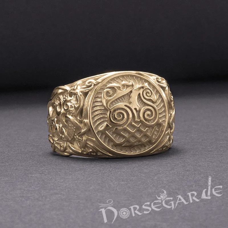 Handcrafted Sleipnir Mammen Style Ring - Gold