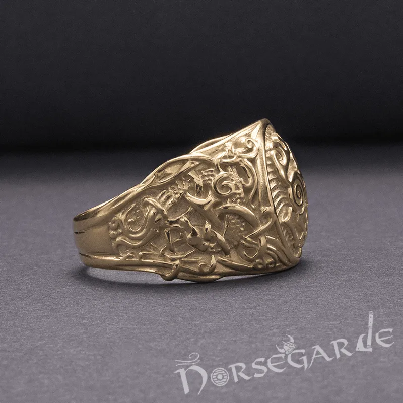 Handcrafted Sleipnir Mammen Style Ring - Gold