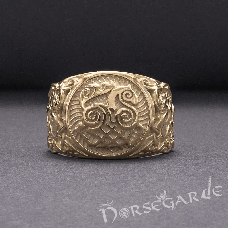 Handcrafted Sleipnir Mammen Style Ring - Gold