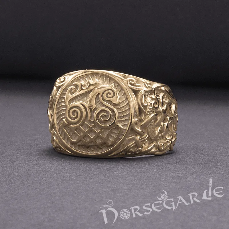 Handcrafted Sleipnir Mammen Style Ring - Gold