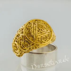 Handcrafted Urnes Style Valknut Ring - Gold