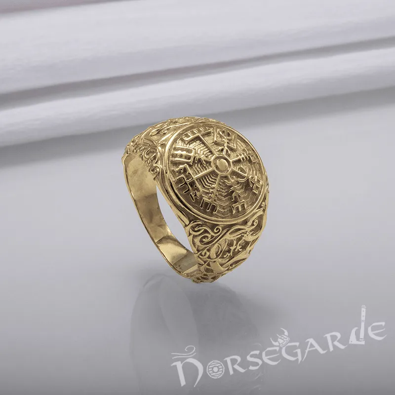 Handcrafted Urnes Style Vegvisir Ring - Gold