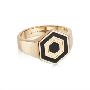 Hexagon Palm Signet 18ct Gold Plated Ring WR09_GP