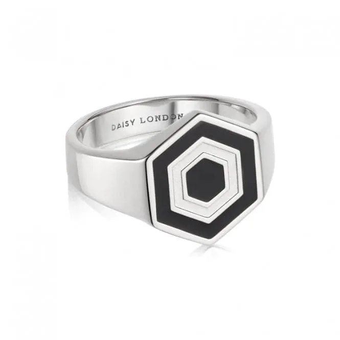 Hexagon Palm Signet Sterling Silver Ring WR09_SLV