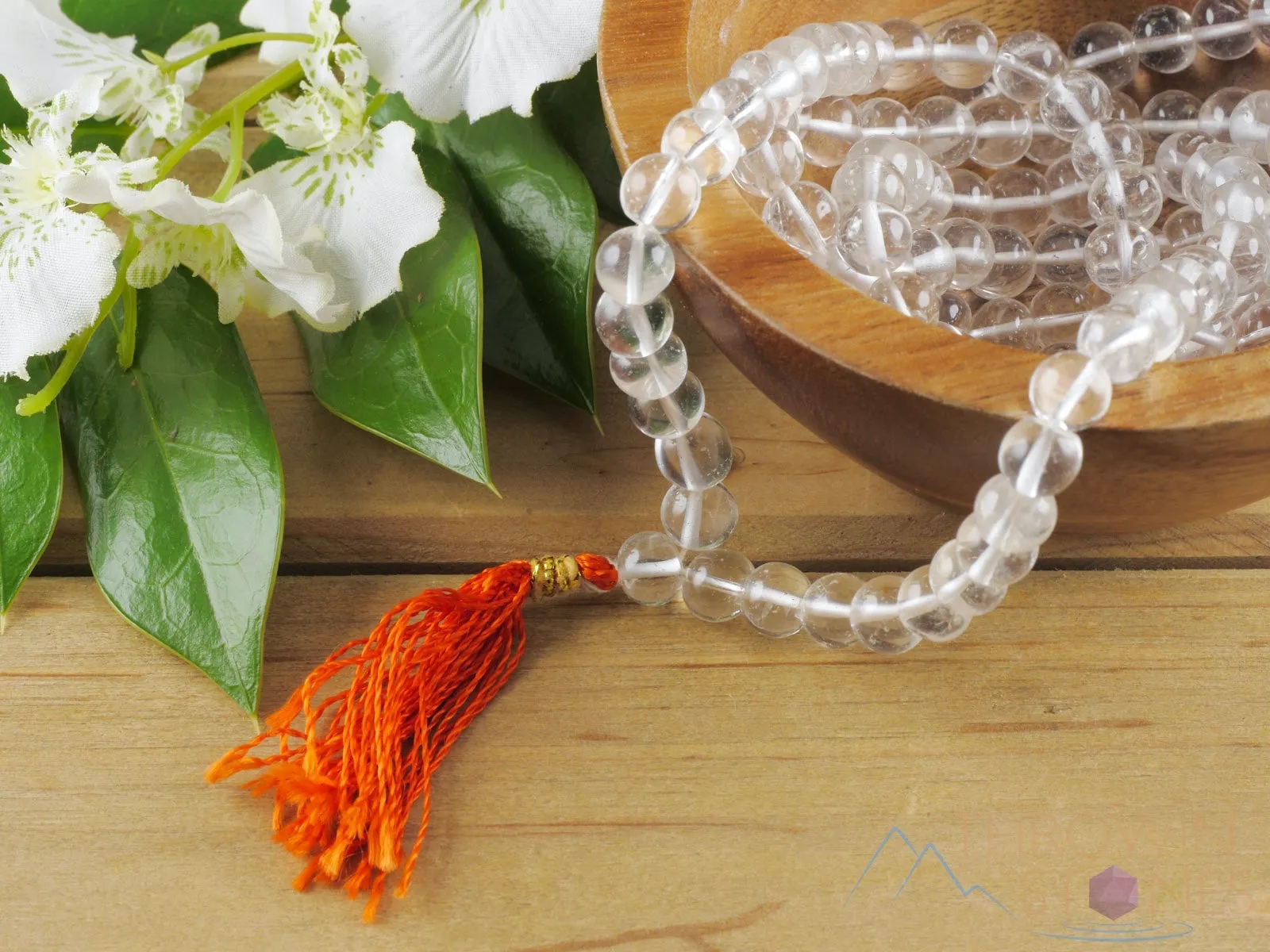 Himalayan CLEAR QUARTZ Crystal Necklace, Mala - Handmade Jewelry, Beaded Necklace, Healing Crystals and Stones, E1489