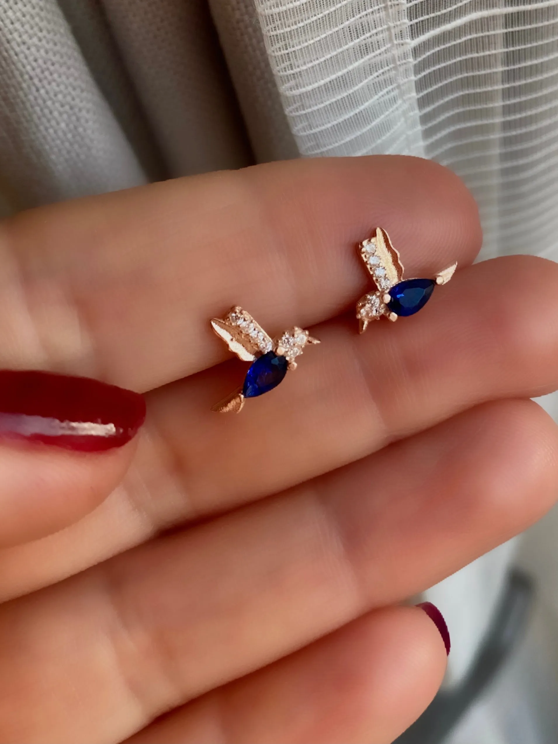 Hummingbird design Studs with zircon stones