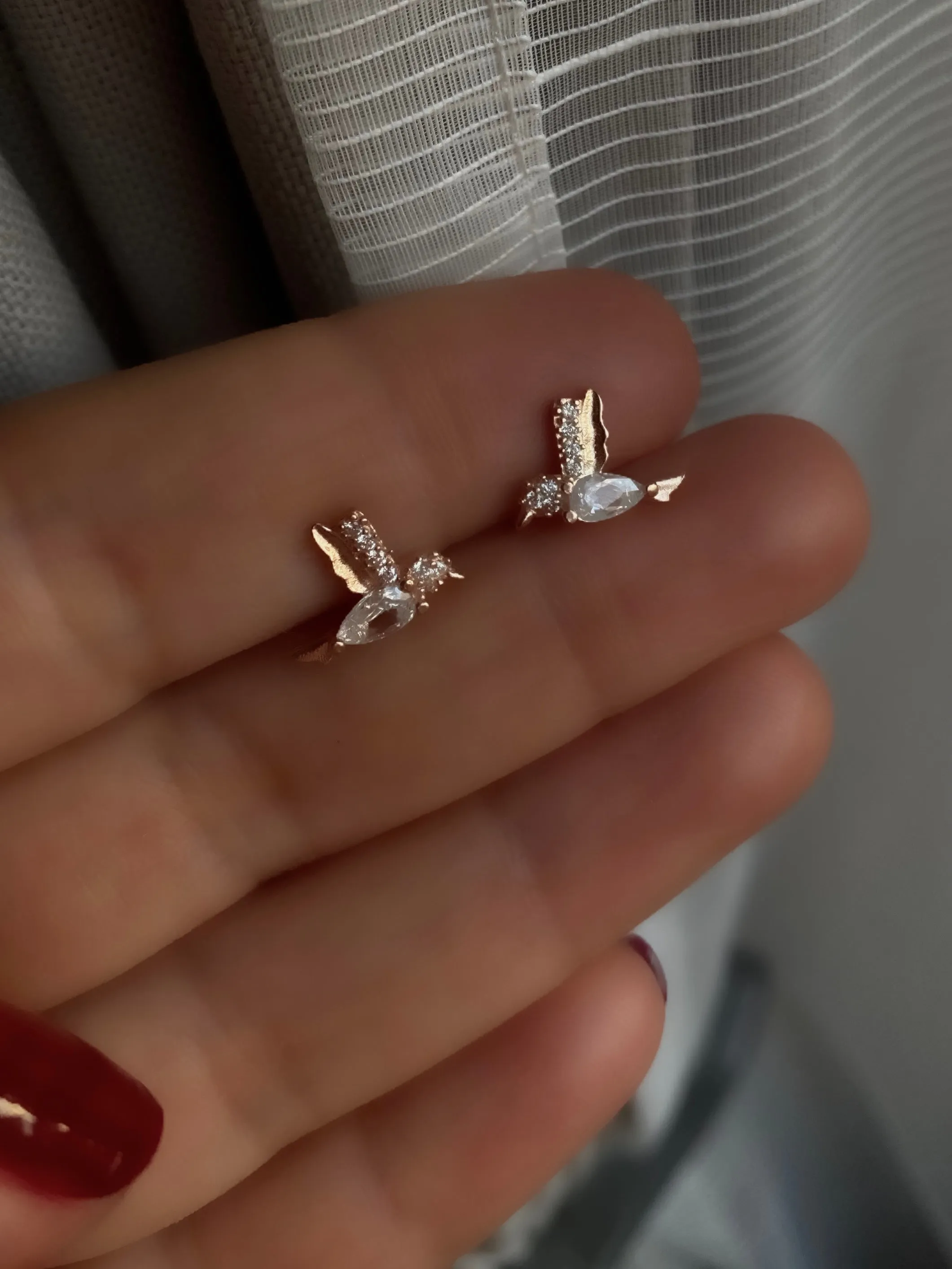 Hummingbird design Studs with zircon stones