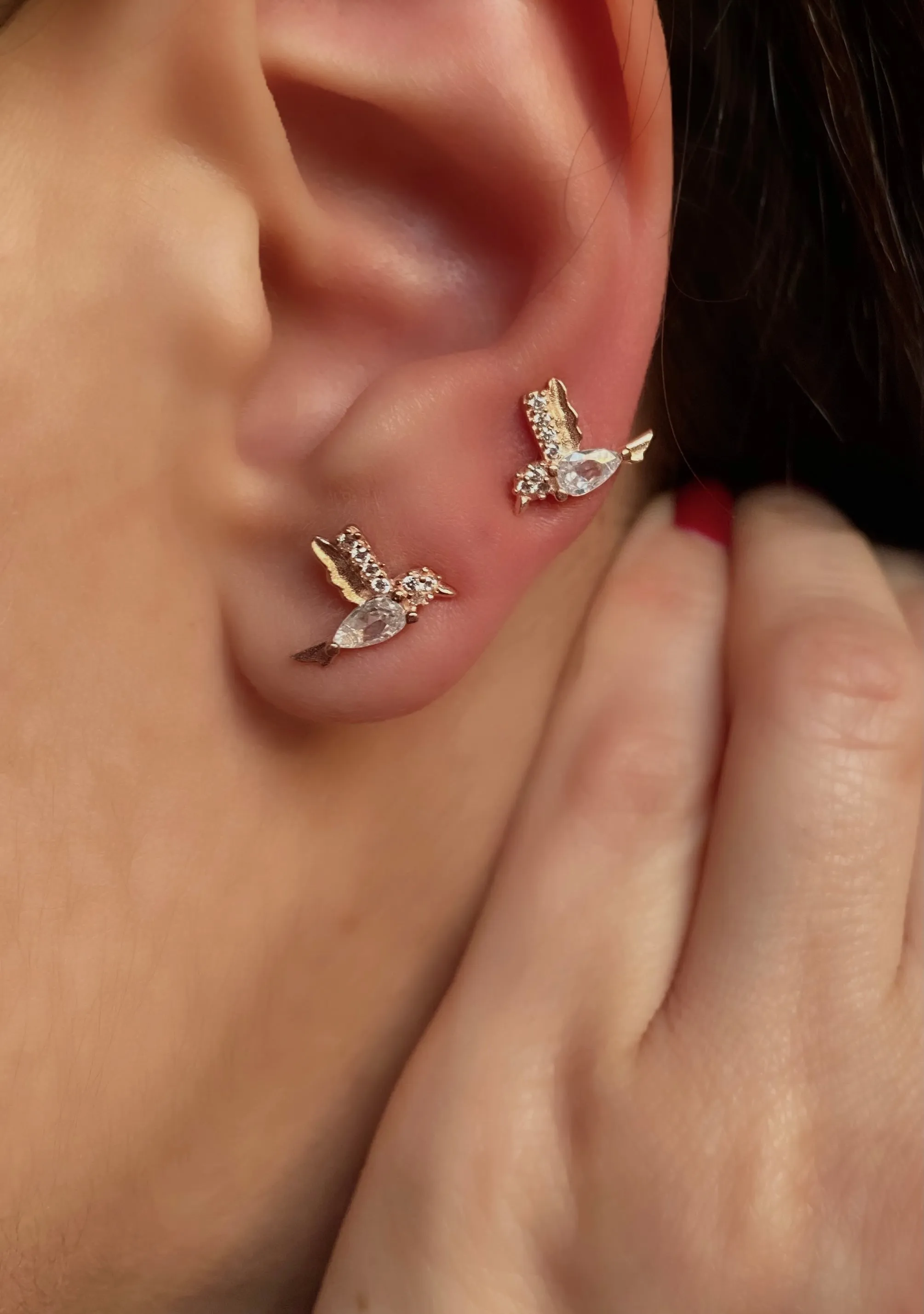 Hummingbird design Studs with zircon stones