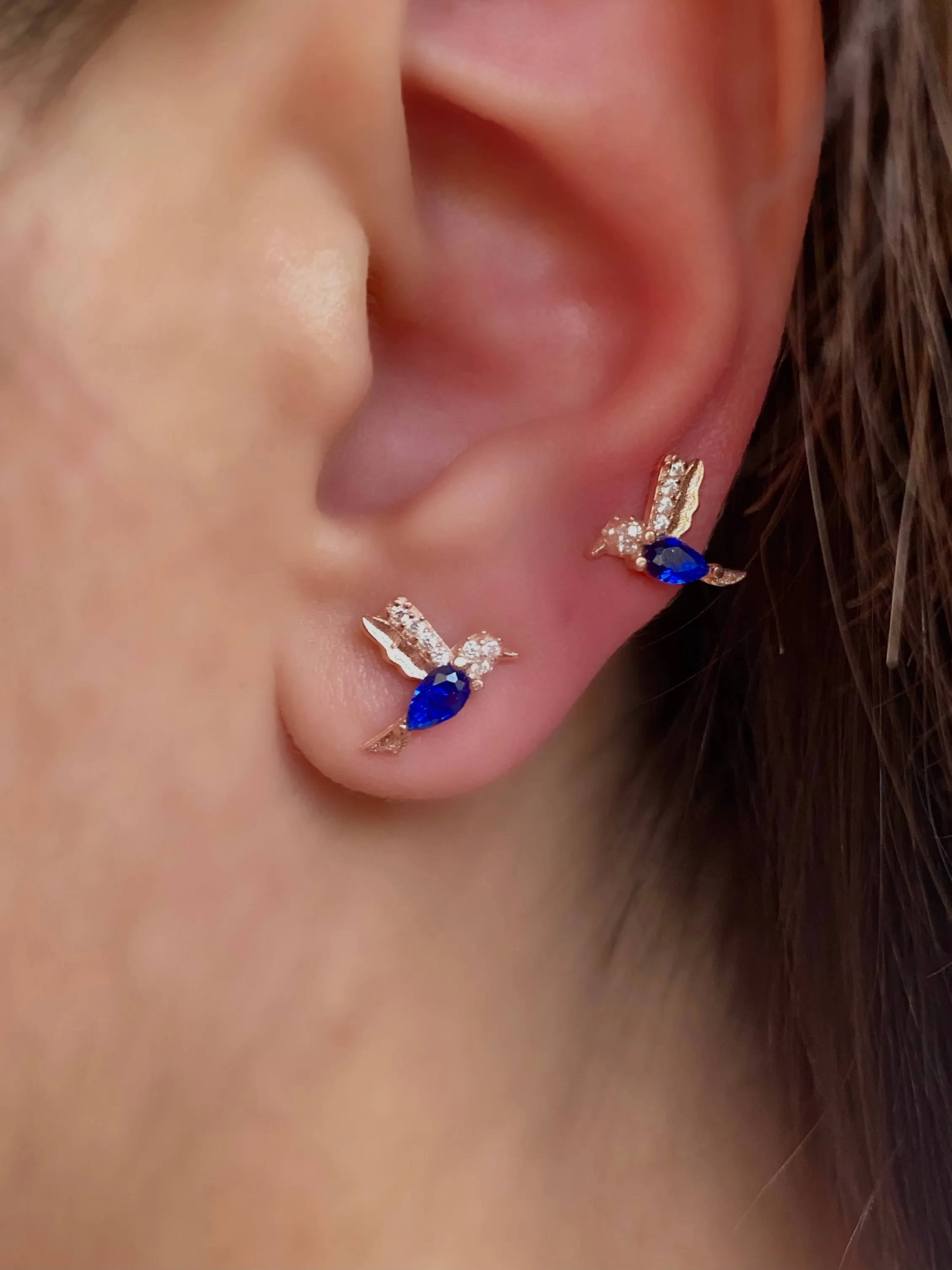 Hummingbird design Studs with zircon stones