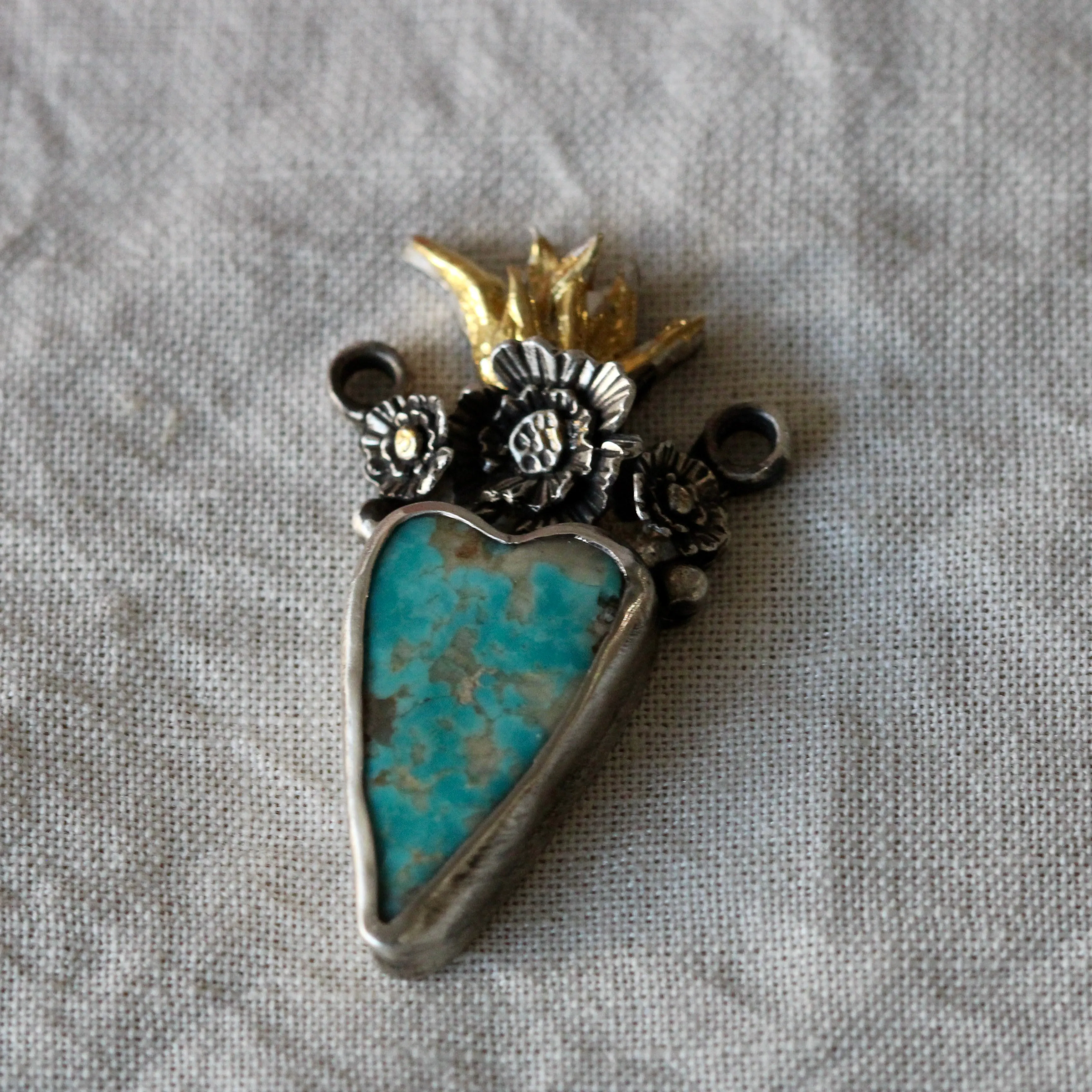 Interchangeable Sterling silver Sacred Heart Turquoise Pendant