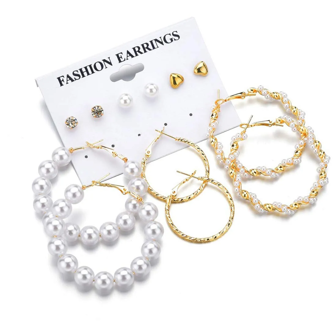 Kairangi Earrings for Women and Girls Fashion White Pearl Hoops Set | Gold Plated Combo of 6 Pairs Stud Hoop Earring Set | Birthday Gift for girls and women Anniversary Gift for Wife