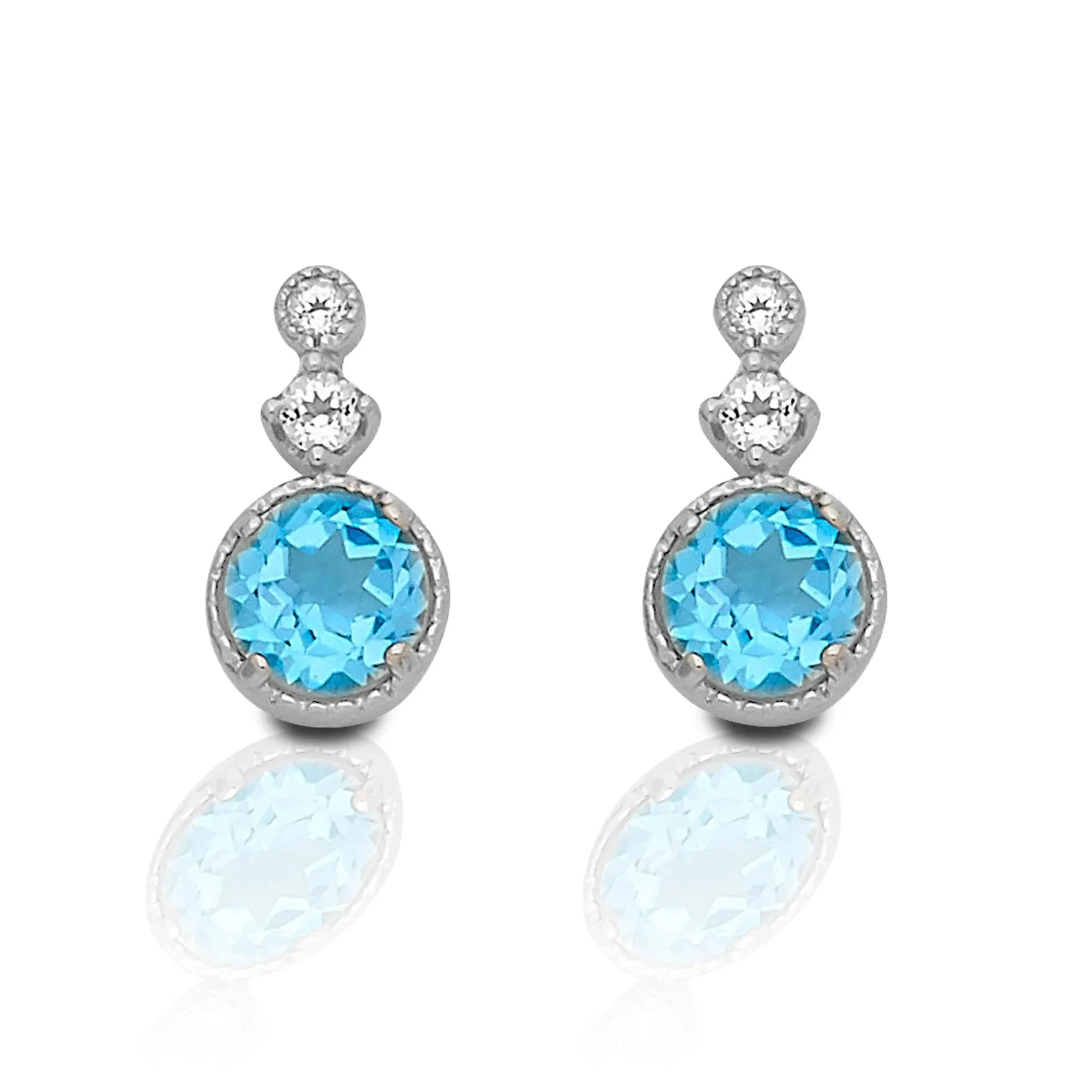 KELLY HERD BLUE TOPAZ THREE STONE EARRINGS - STERLING SILVER