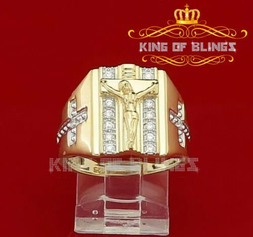 King Of Bling's Jesus Design Yellow Cubic Zirconia 0.45ct Men's Adjustable Ring From SZ 9 to 11