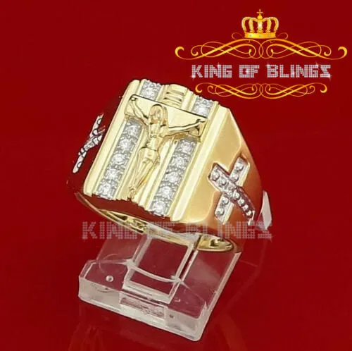 King Of Bling's Jesus Design Yellow Cubic Zirconia 0.45ct Men's Adjustable Ring From SZ 9 to 11