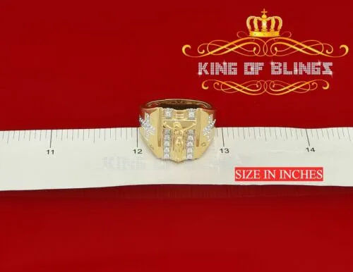 King Of Bling's Jesus Design Yellow Cubic Zirconia 0.45ct Men's Adjustable Ring From SZ 9 to 11