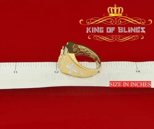 King Of Bling's Jesus Design Yellow Cubic Zirconia 0.45ct Men's Adjustable Ring From SZ 9 to 11