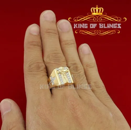 King Of Bling's Jesus Design Yellow Cubic Zirconia 0.45ct Men's Adjustable Ring From SZ 9 to 11