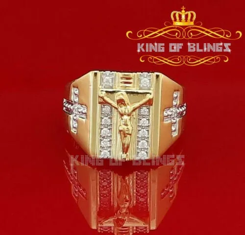 King Of Bling's Jesus Design Yellow Cubic Zirconia 0.45ct Men's Adjustable Ring From SZ 9 to 11