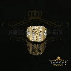 King Of Bling's Jesus Design Yellow Cubic Zirconia 0.45ct Men's Adjustable Ring From SZ 9 to 11