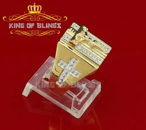 King Of Bling's Jesus Design Yellow Cubic Zirconia 0.45ct Men's Adjustable Ring From SZ 9 to 11